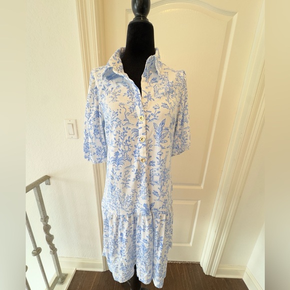 NWOT Lilly Pulitzer Bingley Dress Resort White Tall Tales Blue and White - Picture 2 of 6